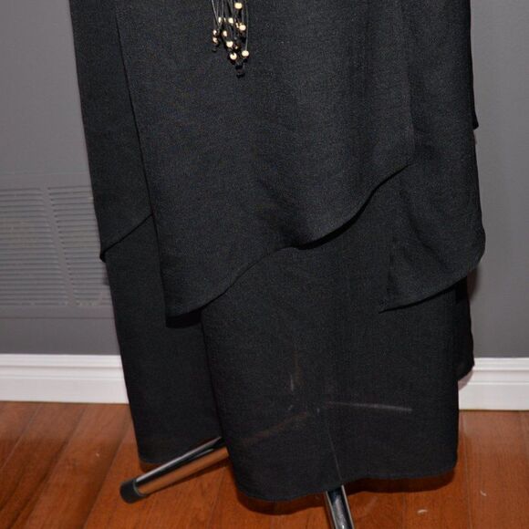 Vintage Layered Black Tiered Maxi Skirt w/ Beaded Belt Sz 12 - Picture 4 of 8
